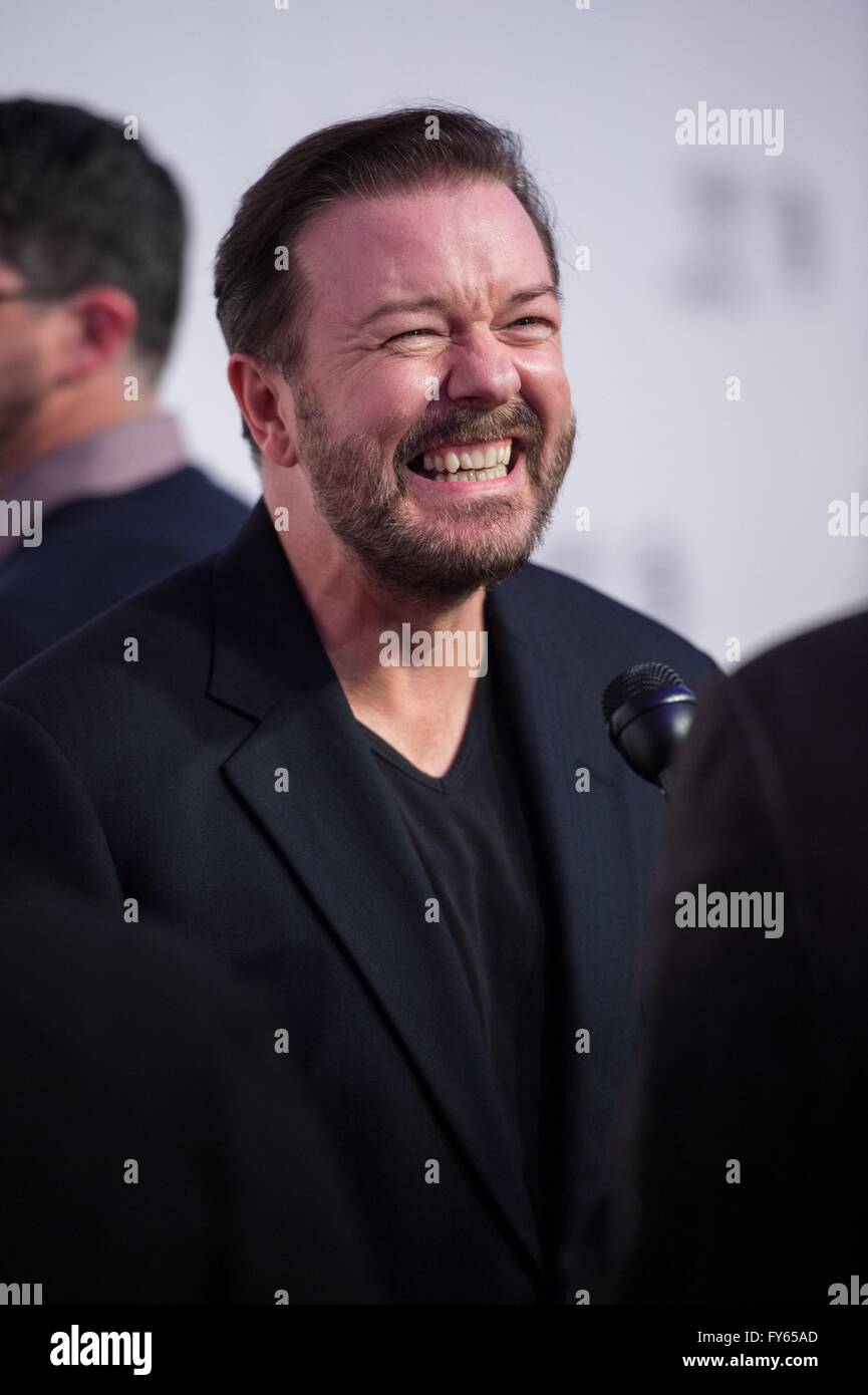 New York, NY, USA. 22nd Apr, 2016. Ricky Gervais at arrivals for