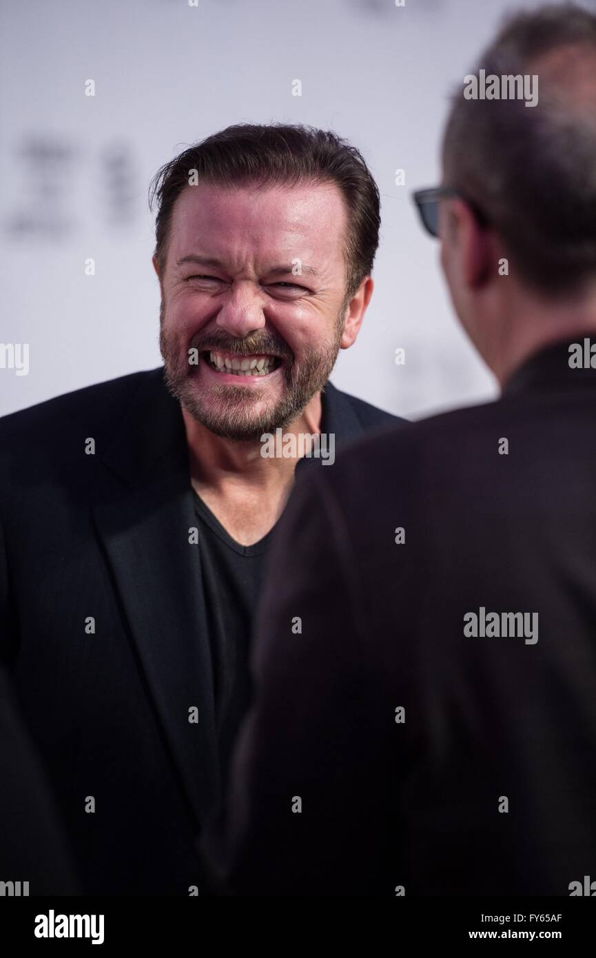 New York, NY, USA. 22nd Apr, 2016. Ricky Gervais at arrivals for