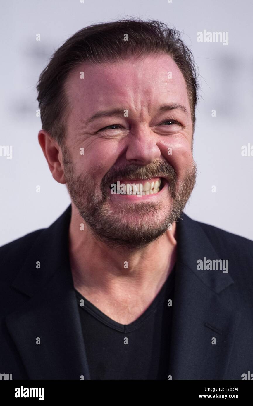 New York, NY, USA. 22nd Apr, 2016. Ricky Gervais at arrivals for