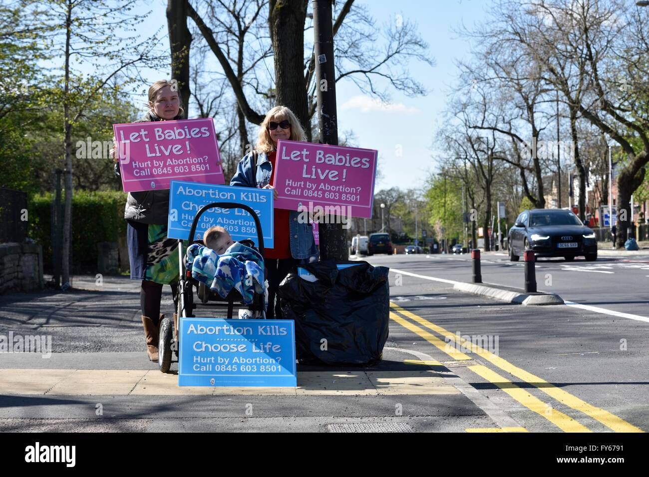 Fallowfield Manchester UK 23rd April 2016 Pro-Life supporters hold a silent anti-abortion protest on Wilmslow Road, near an abortion clinic. The supporters believe that all life, from conception to natural death, should be protected. Credit:  John Fryer/Alamy Live News Stock Photo