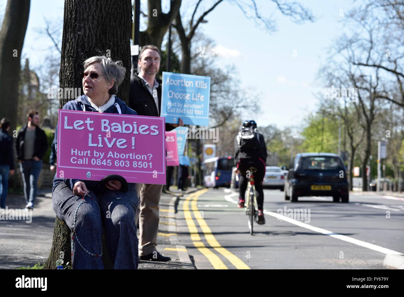 Fallowfield Manchester UK 23rd April 2016 Pro-Life supporters hold a silent anti-abortion protest on Wilmslow Road, near an abortion clinic. The supporters believe that all life, from conception to natural death, should be protected. Credit:  John Fryer/Alamy Live News Stock Photo