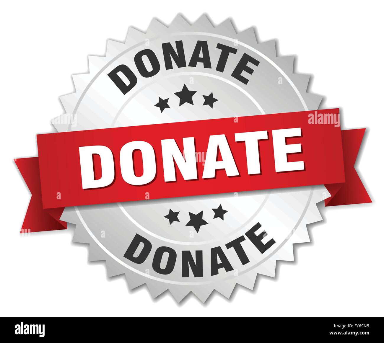 donate 3d silver badge with red ribbon Stock Vector Image & Art - Alamy