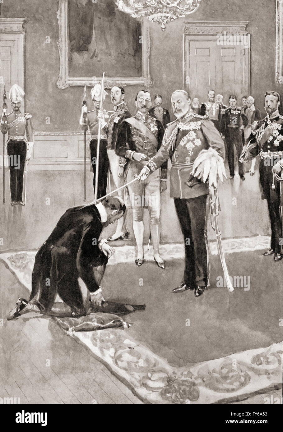 King Edward VII (1841 –  1910) conferring a knighthood. Stock Photo
