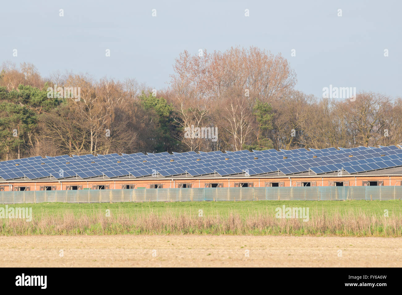 Modern barn with solar collectors on the roof Stock Photo - Alamy