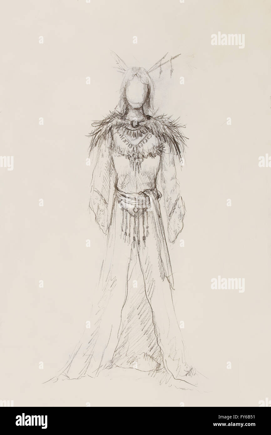 Drawing Of Mystical Indian Woman In Beautiful Dress Stock Photo Alamy