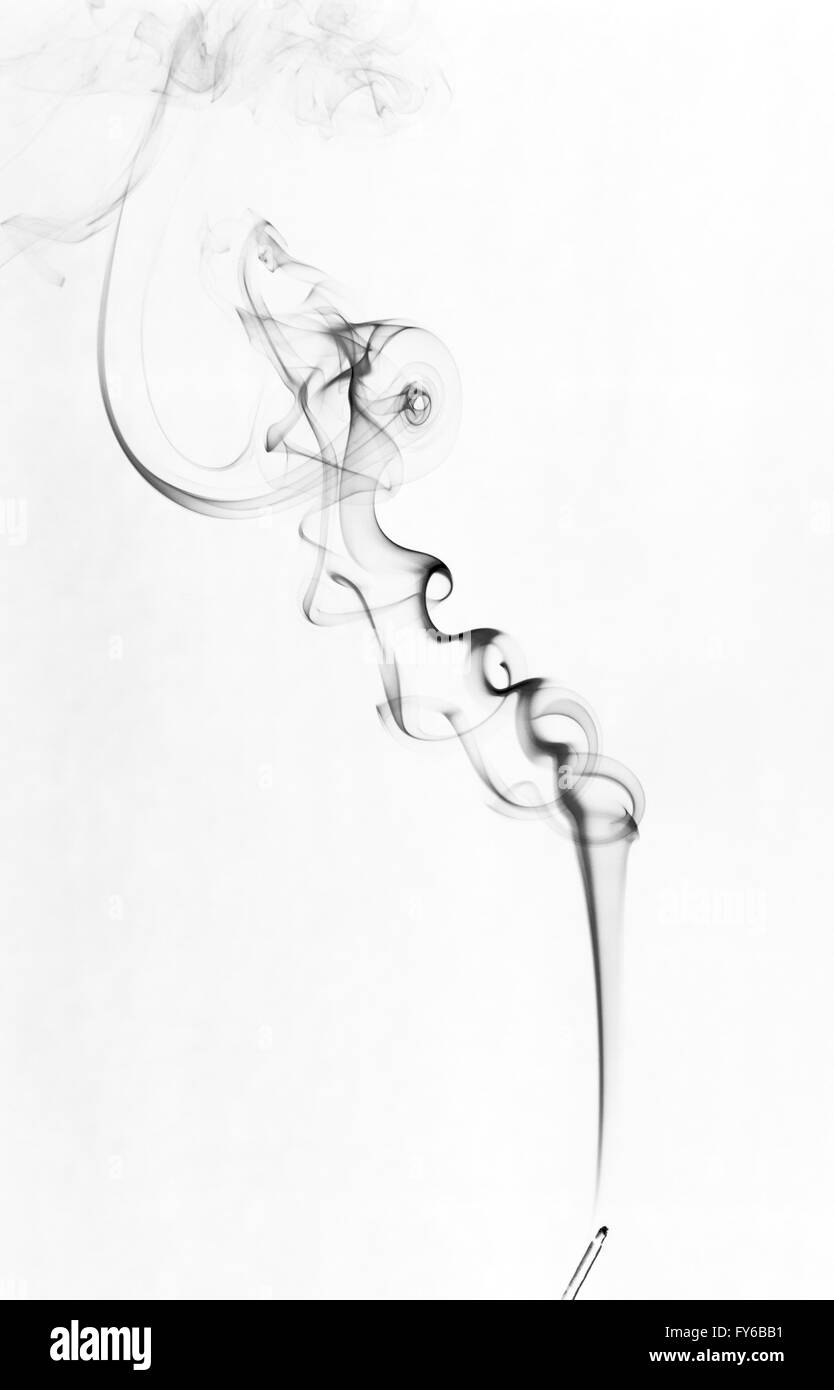 Mono steam smoky smoke pattern. The vapor from a burning incense stick against a white background. Stock Photo