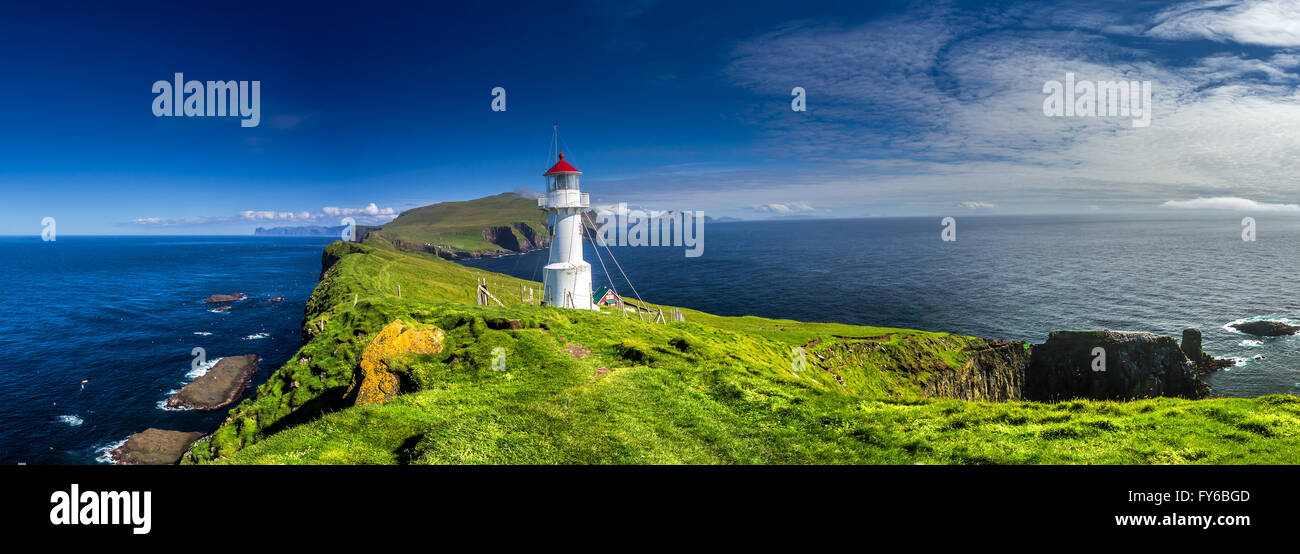 Lighthouse on Mykines, Faroe Islands Stock Photo