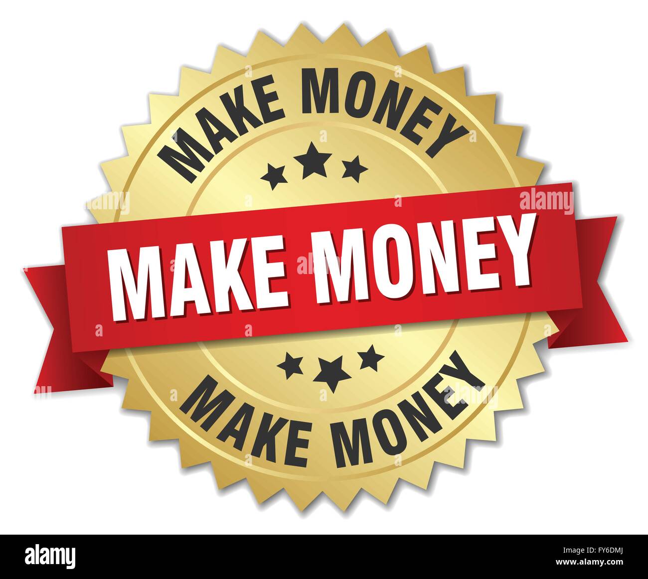 make money 3d gold badge with red ribbon Stock Vector Image & Art - Alamy