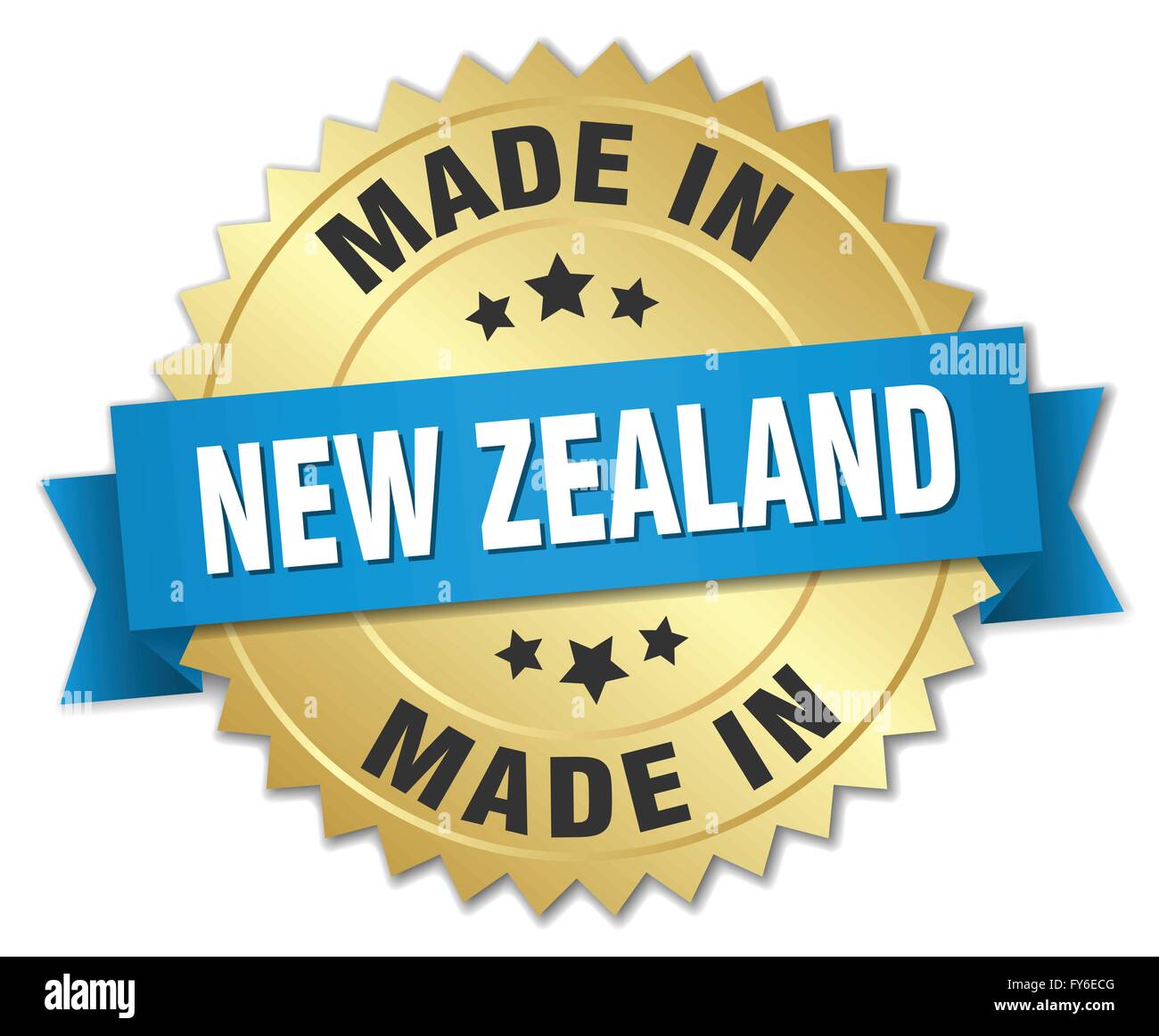 made in New Zealand gold badge with blue ribbon Stock Vector Image