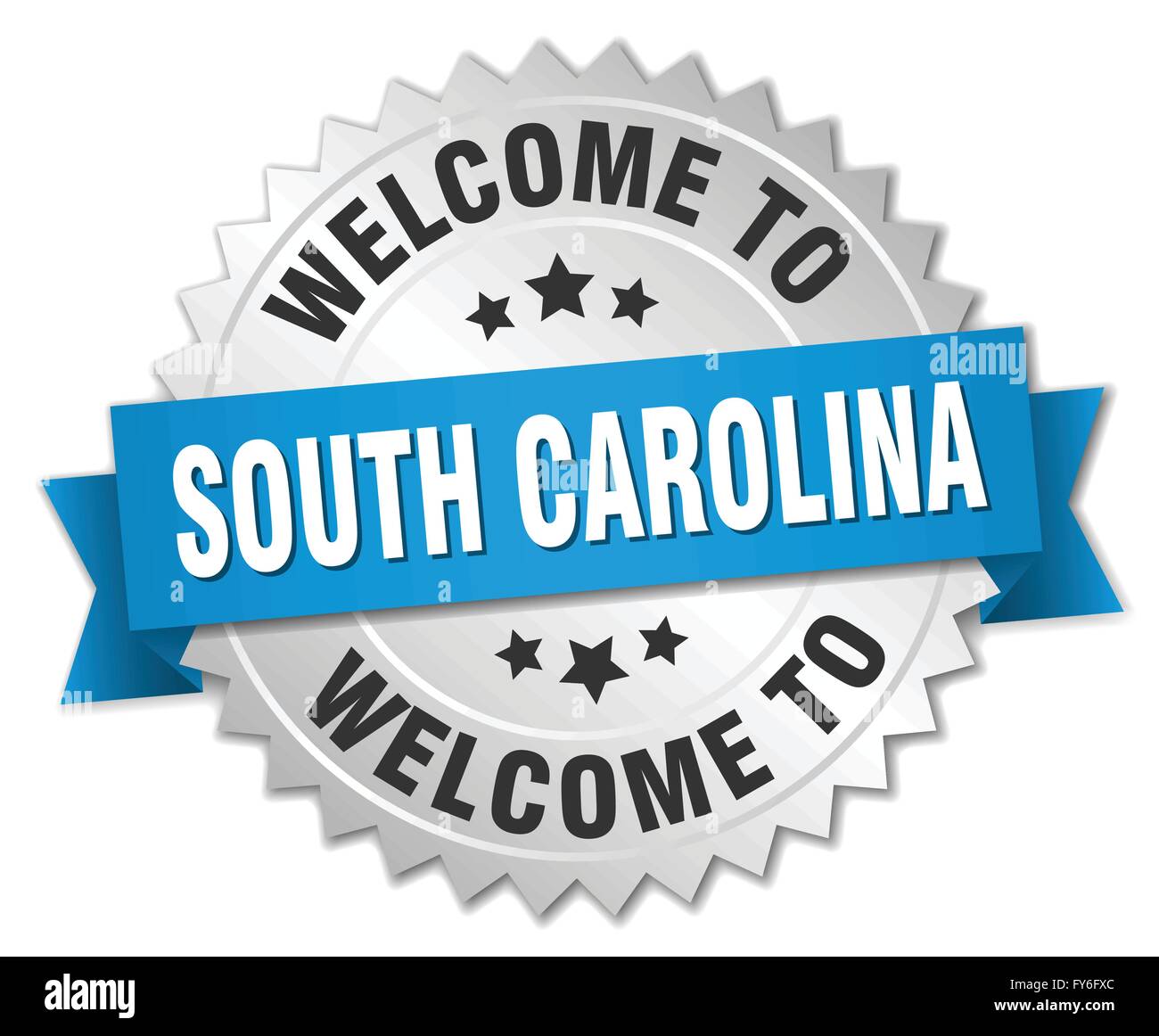 South Carolina 3d silver badge with blue ribbon Stock Vector Image ...