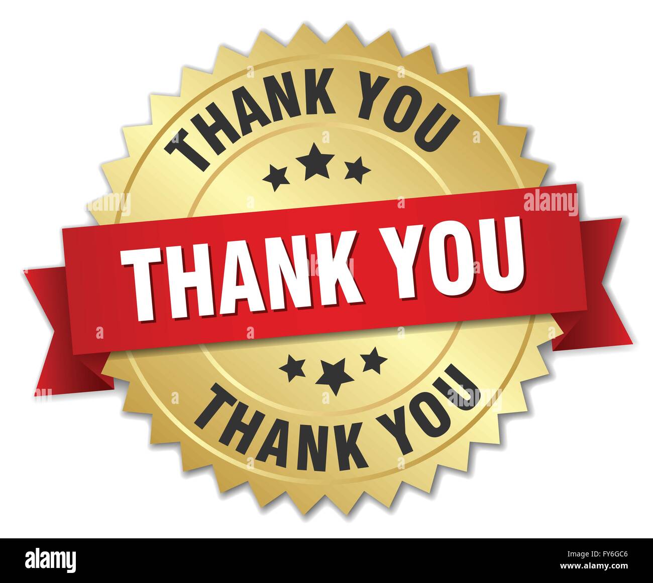 thank you 3d gold badge with red ribbon Stock Vector Image & Art - Alamy