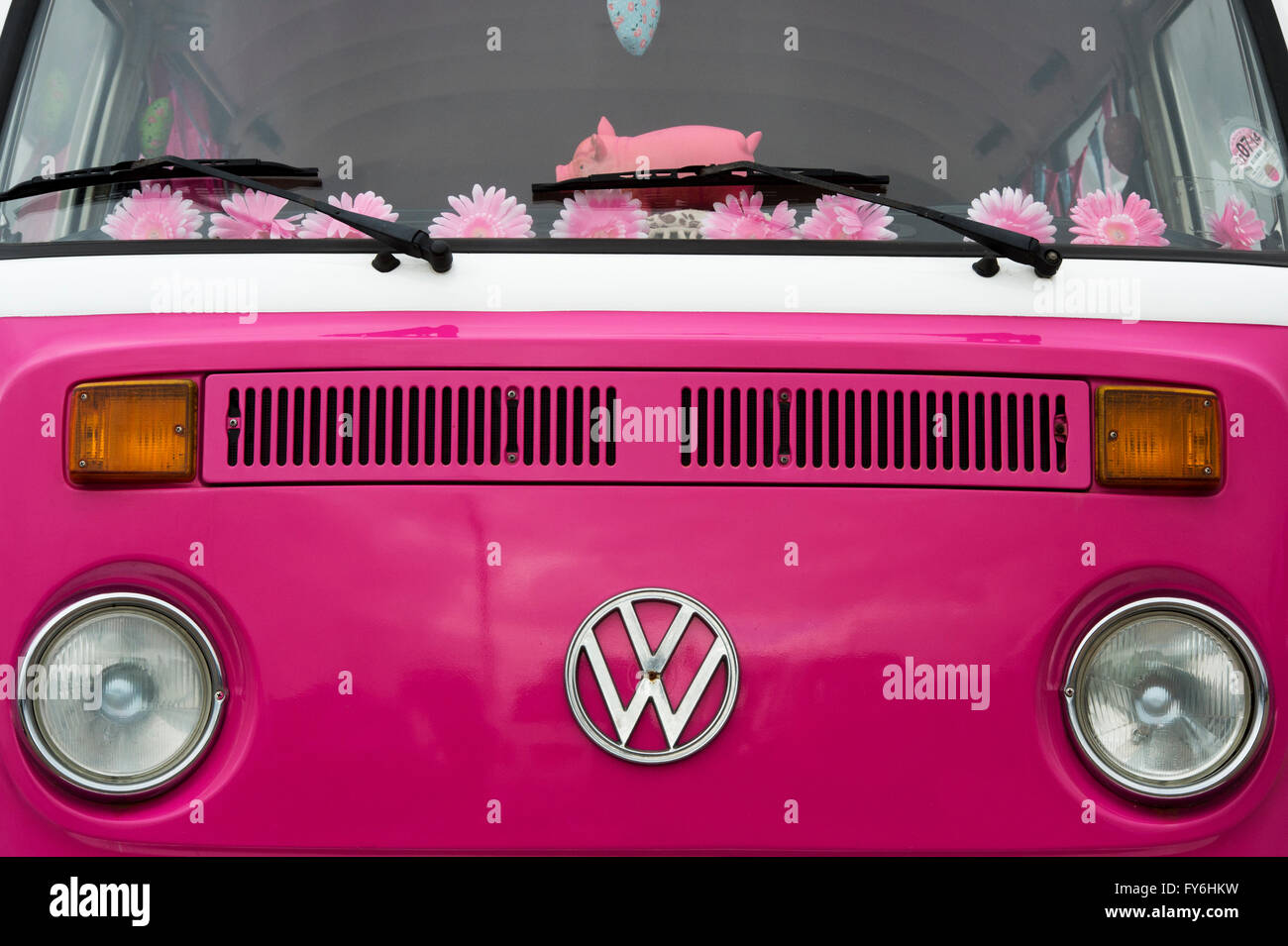 Pink VW Volkswagen camper van Stock Photo