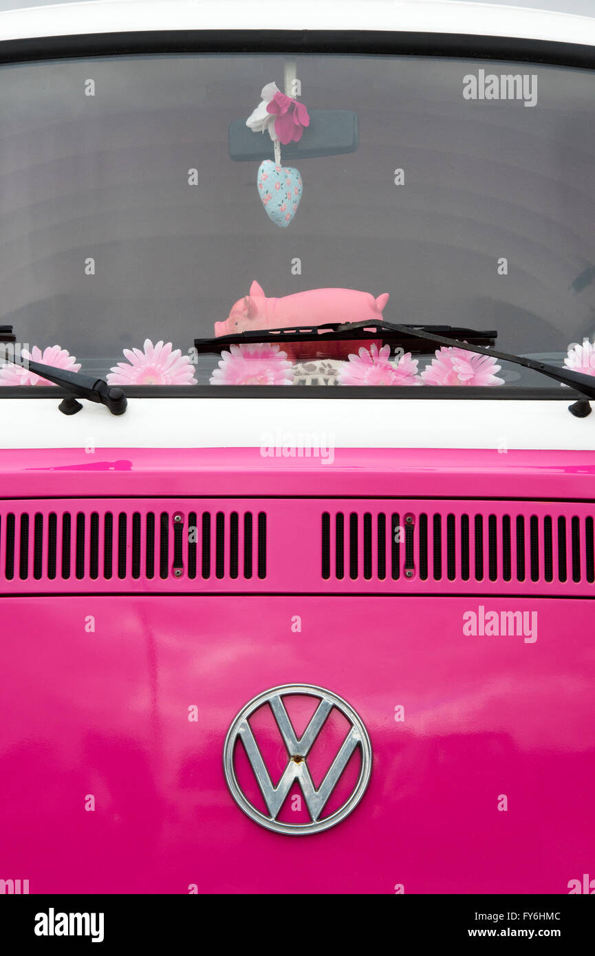 Pink VW Volkswagen camper van Stock Photo
