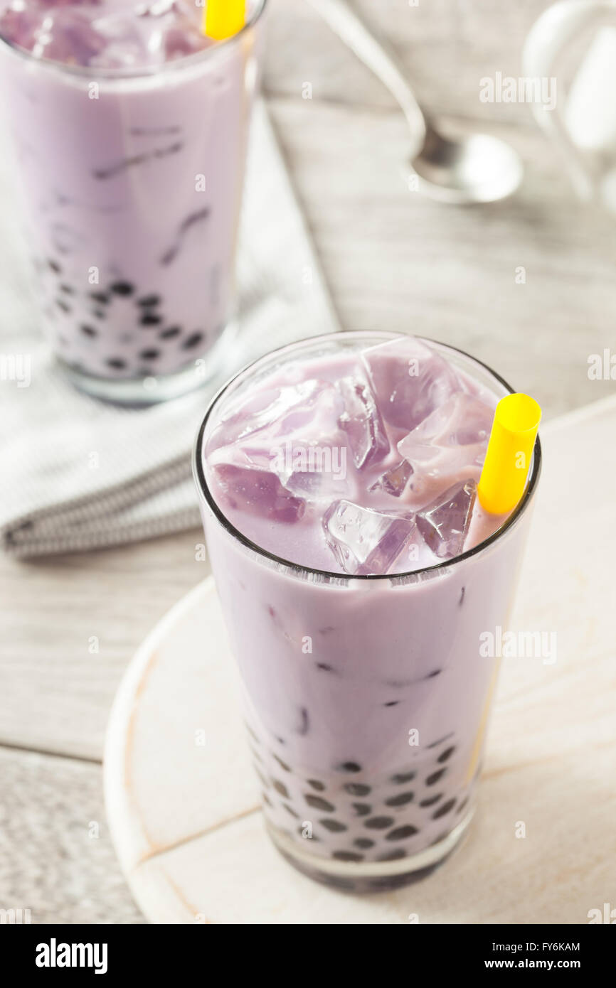 Homemade Taro Milk Bubble Tea with Tapioca Pearls Stock Photo Alamy
