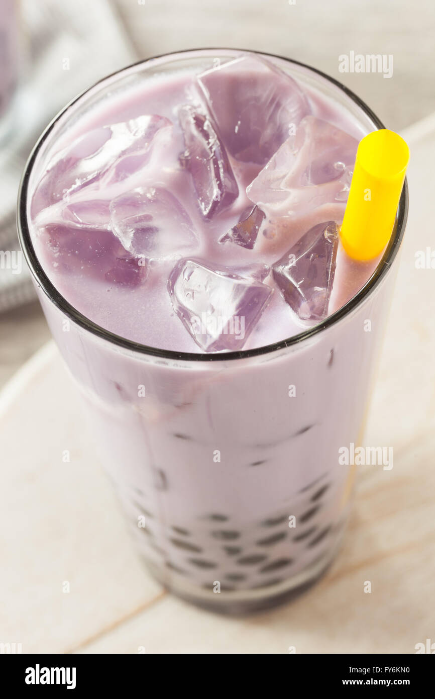 Homemade Taro Milk Bubble Tea with Tapioca Pearls Stock Photo Alamy