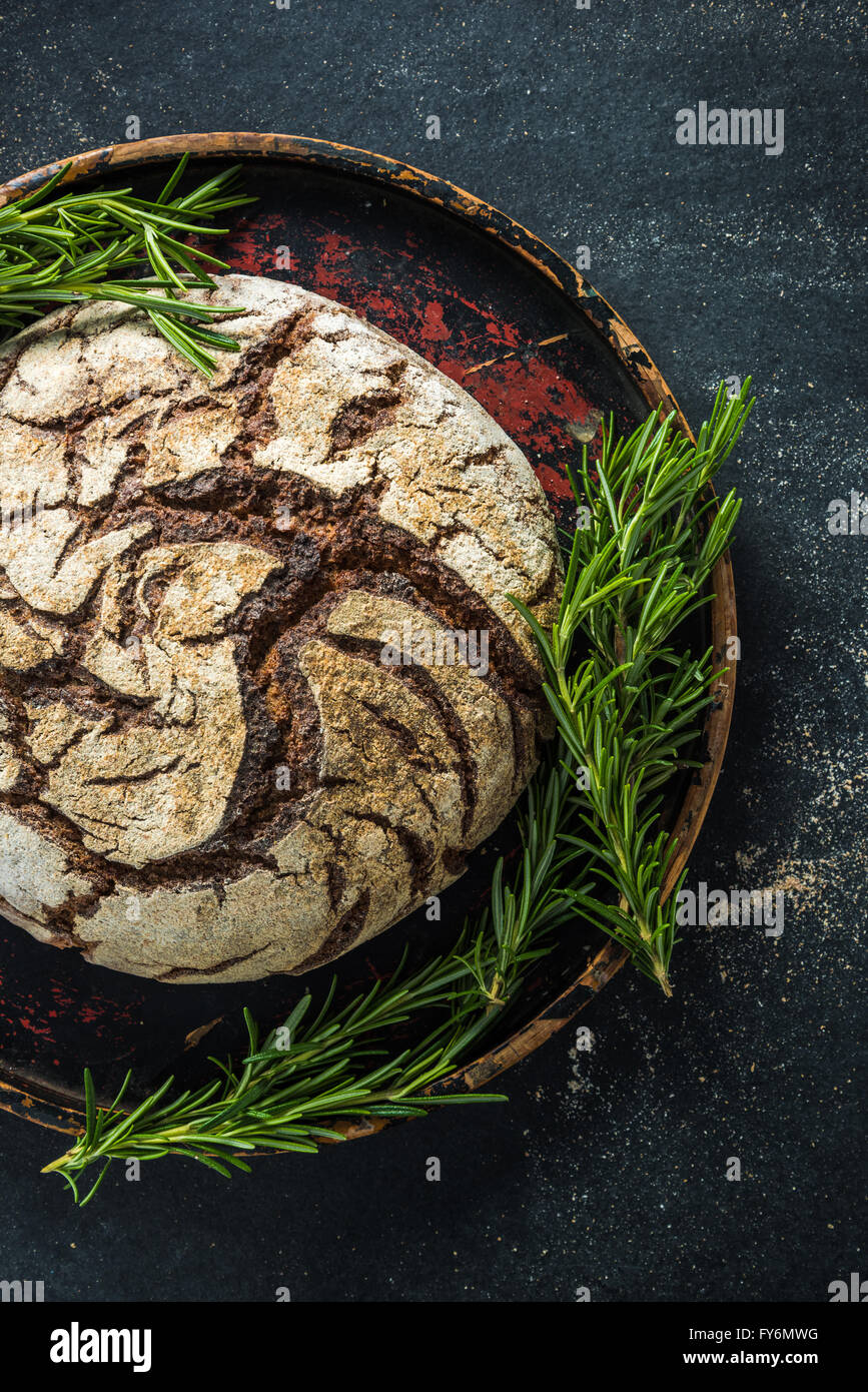 Whole loaf home baked rye bread, artisan bakery Stock Photo Alamy