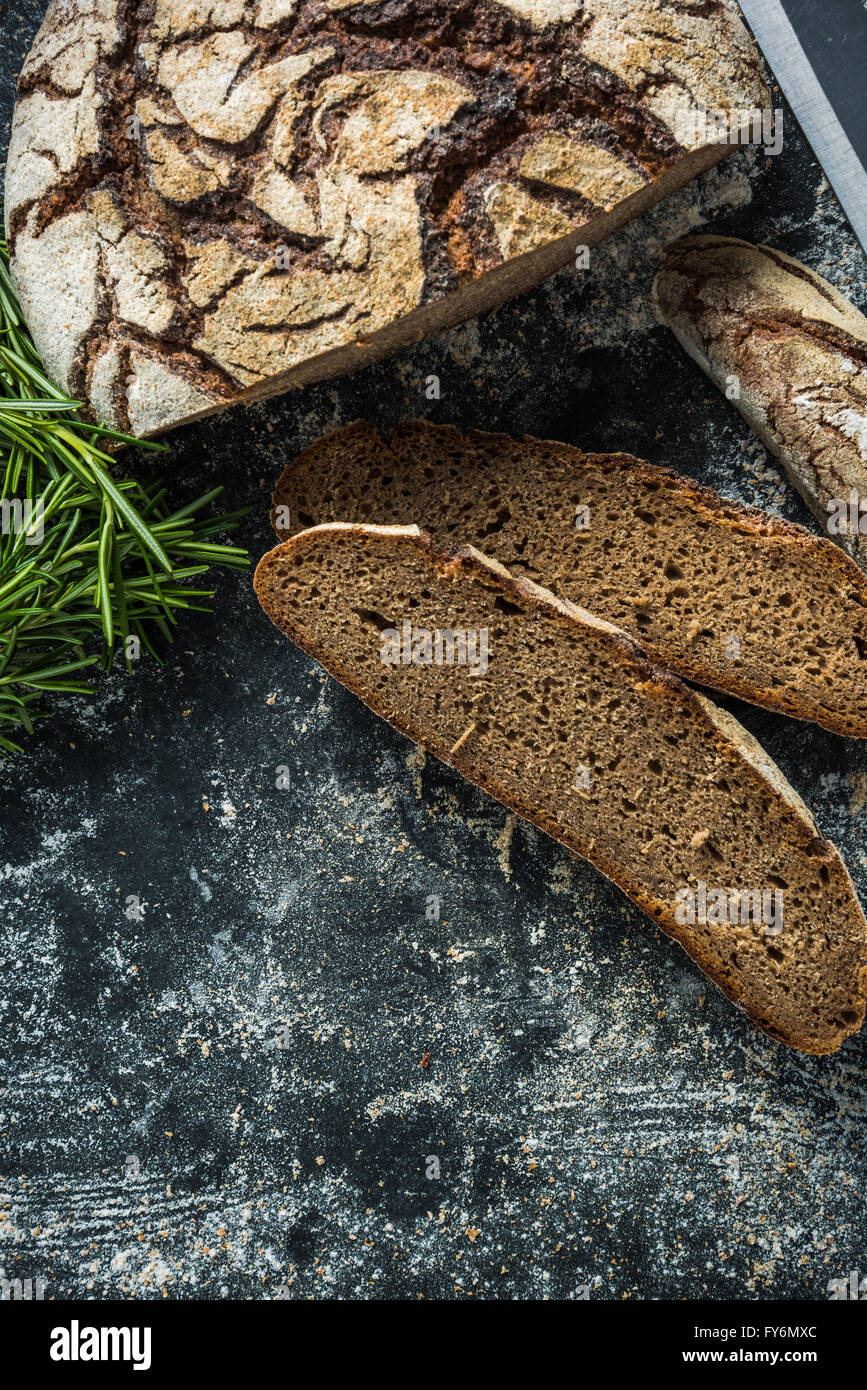 Whole loaf home baked rye bread, artisan bakery Stock Photo Alamy