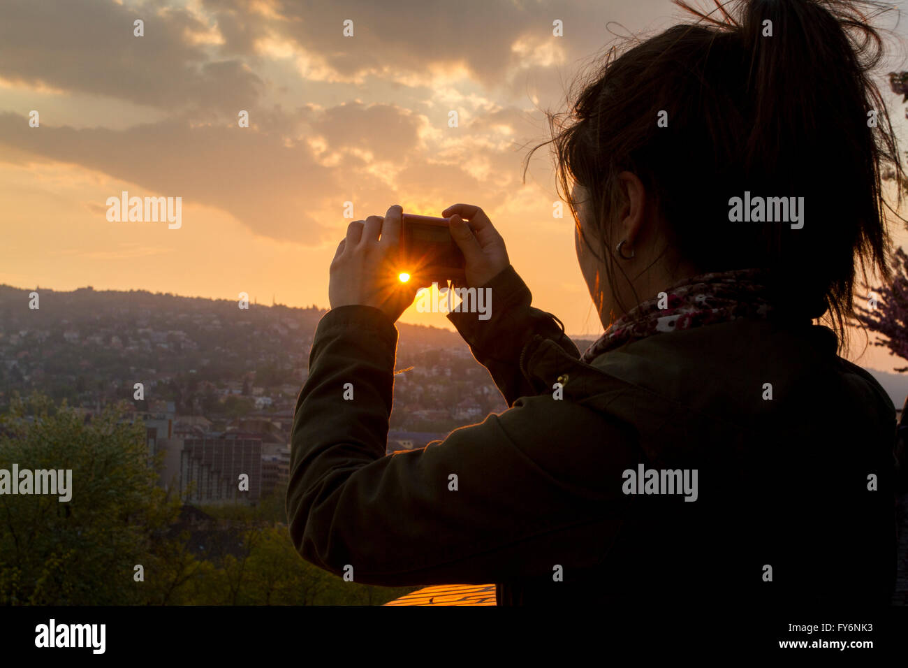 Woman single traveler in Budapest, Hungary. Stock Photo