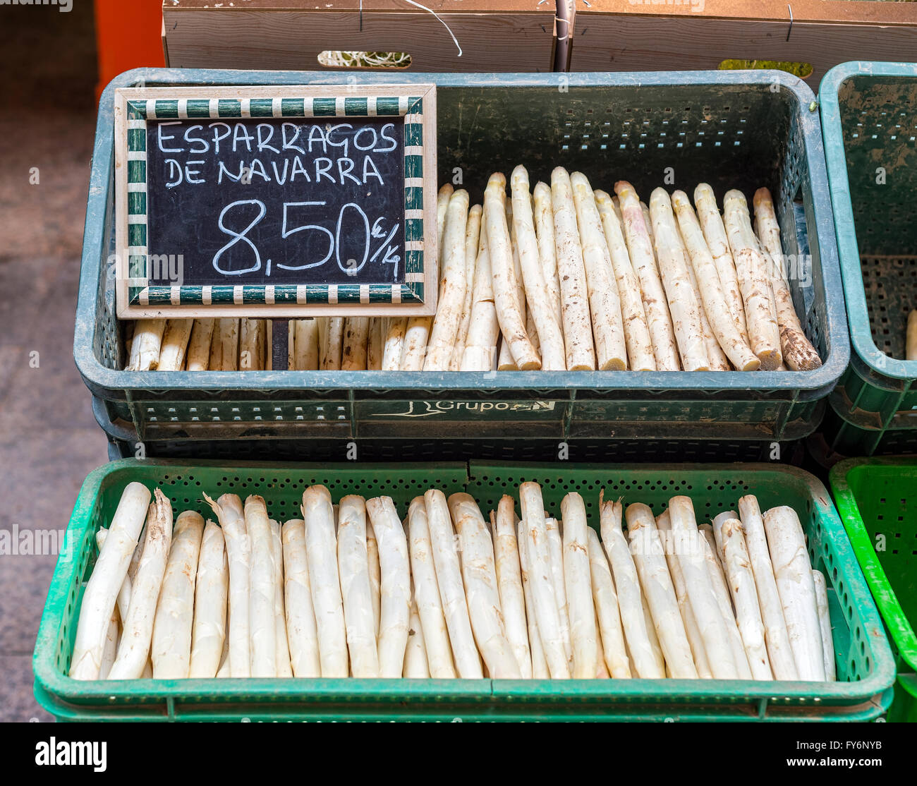 Ecological fresh white asparagus from Navarre, Spain. Stock Photo