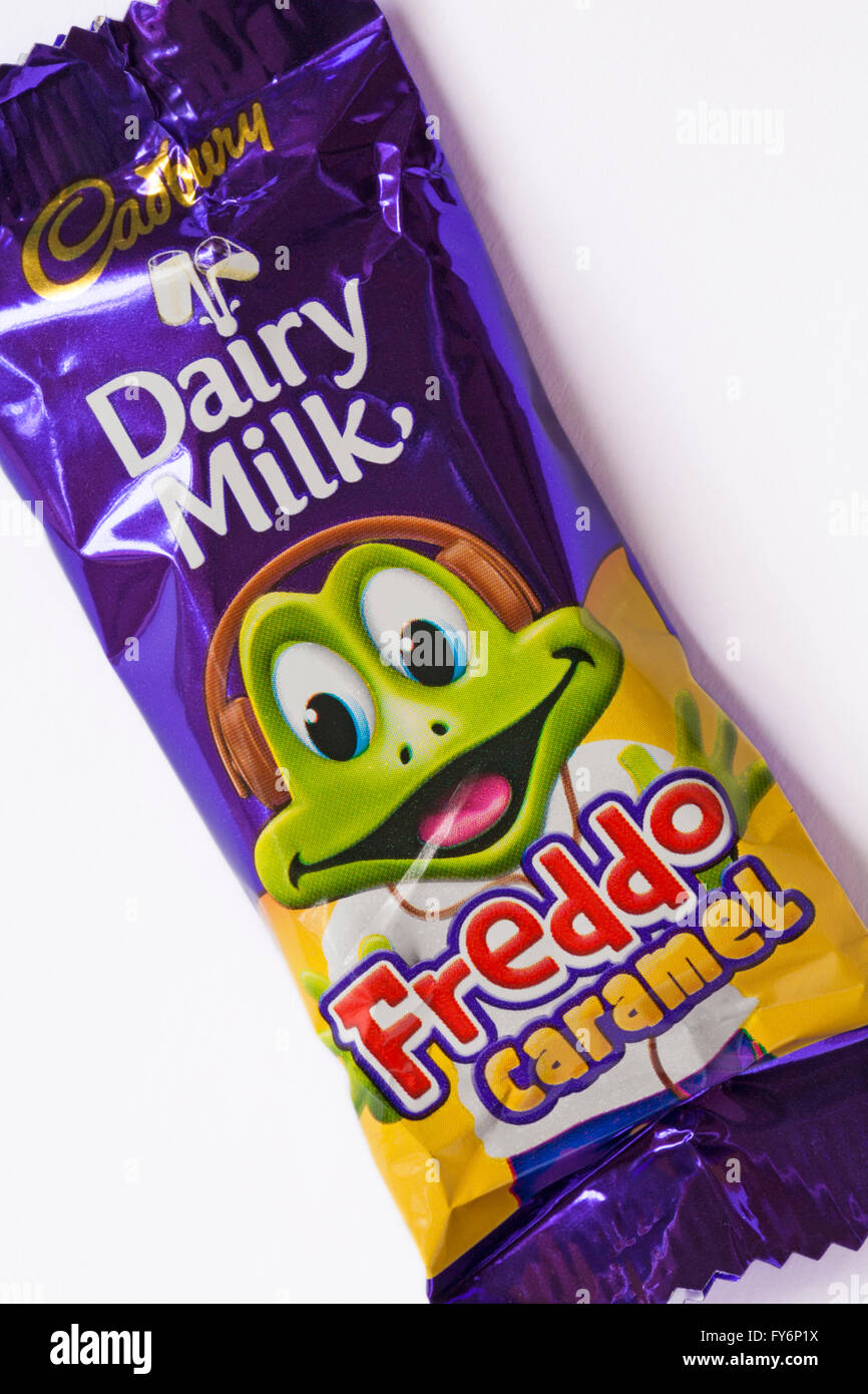 Cadbury dairy milk freddo caramel chocolate bar hires stock