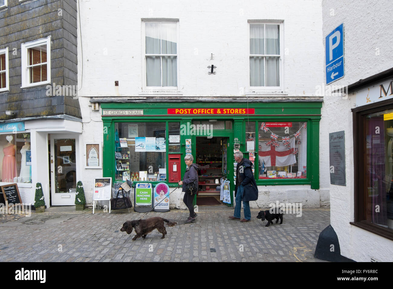 Streets and shops in the fishing village of Mevagissey, Cornwall, UK