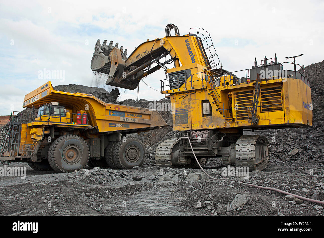 FQM mining excavator and large haul truck, Zambia Stock Photo