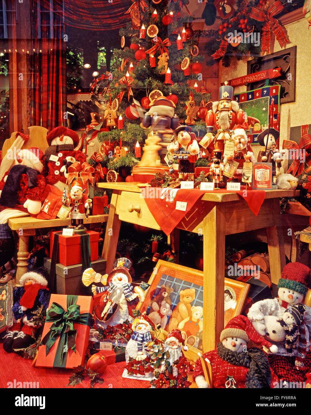 Christmas decorations in a shop window in Rothenburg ob der Tauber