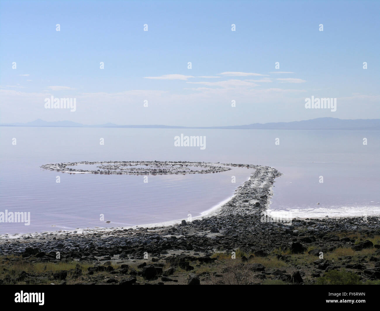 Spiral Jetty inner circles view of Spiral Jetty in 2005, Robert Smithson's masterpiece earthwork, on the north side of the Great Stock Photo