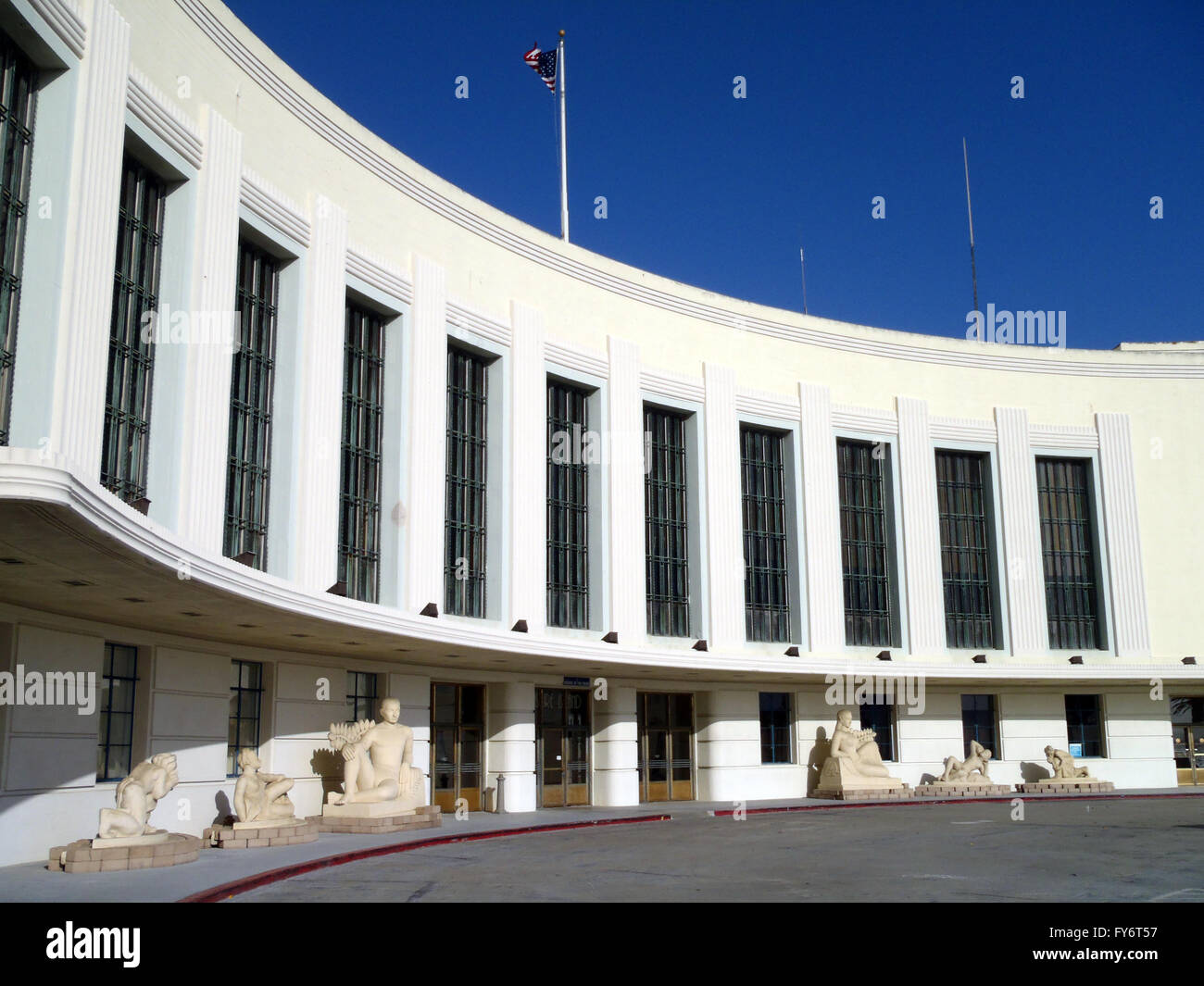 Front of The Treasure Island Administration Building Art Deco style. Stock Photo