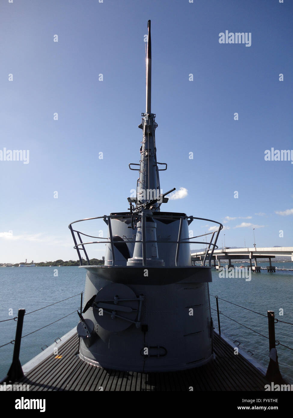 Gun on Deck of the Historic World War two Bowfin Submarine in Pearl Harbor on Oahu, Hawaii. Stock Photo