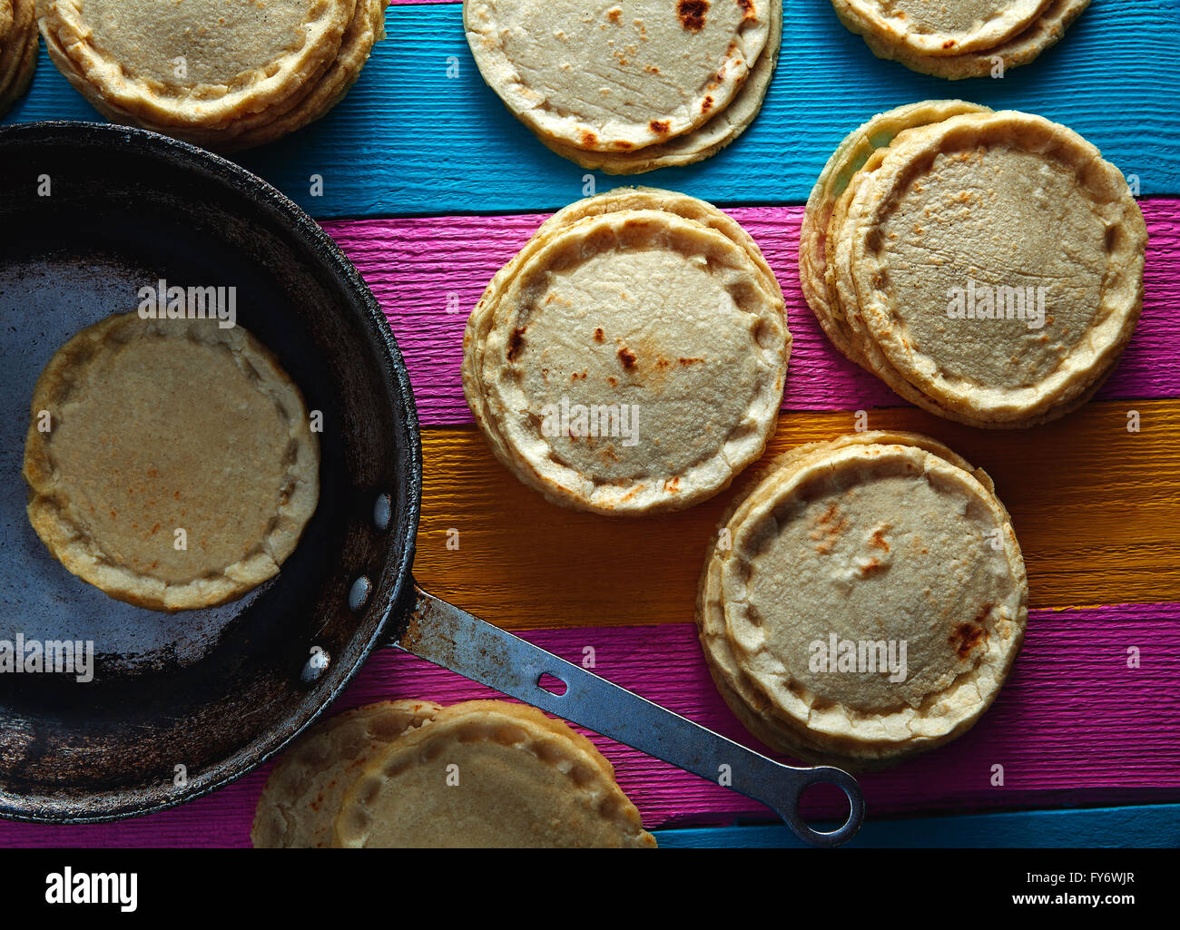 Sopes handmade mexican traditional food thick corn masa tortillas Stock