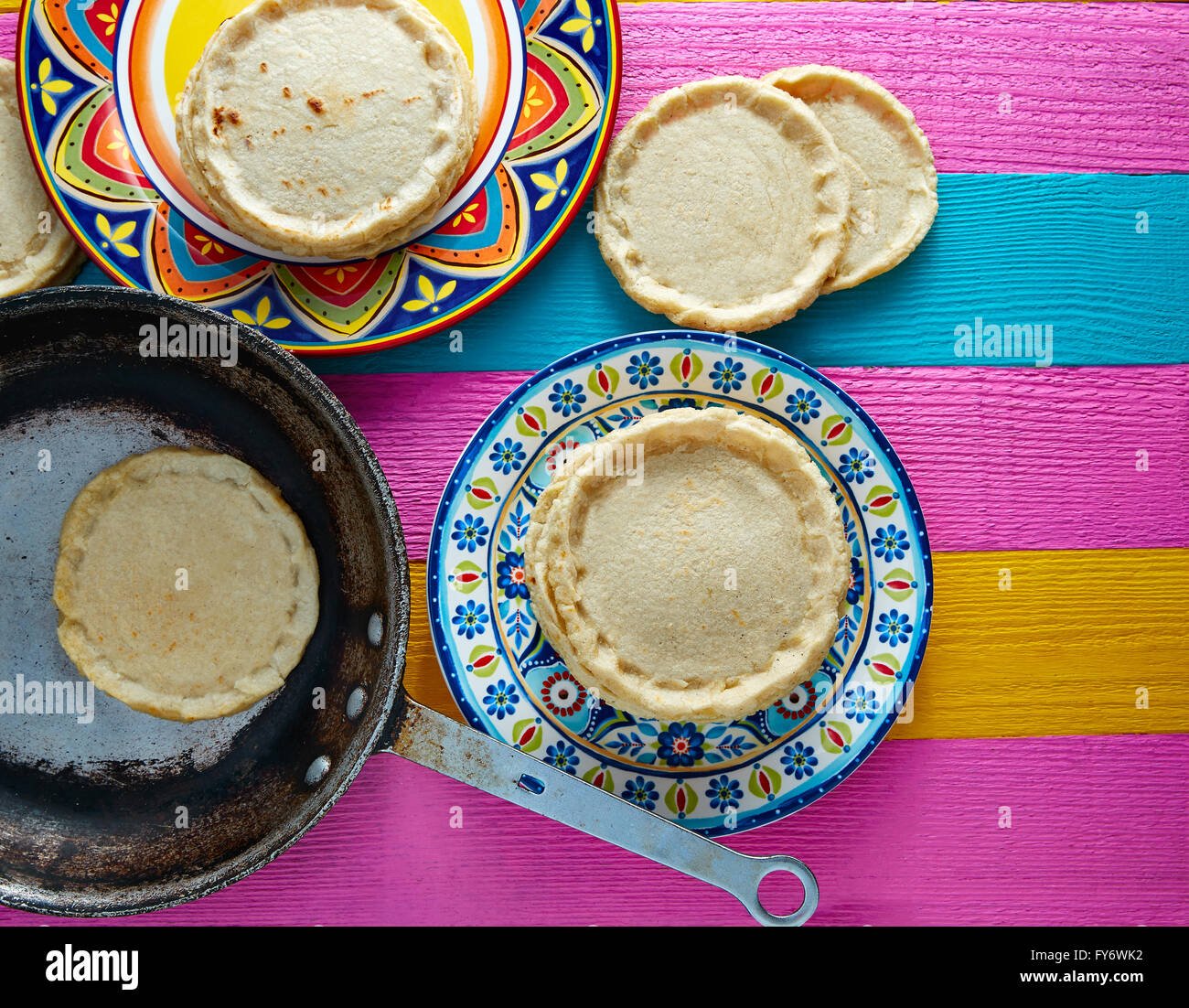 Sopes handmade mexican traditional food thick corn masa tortillas Stock