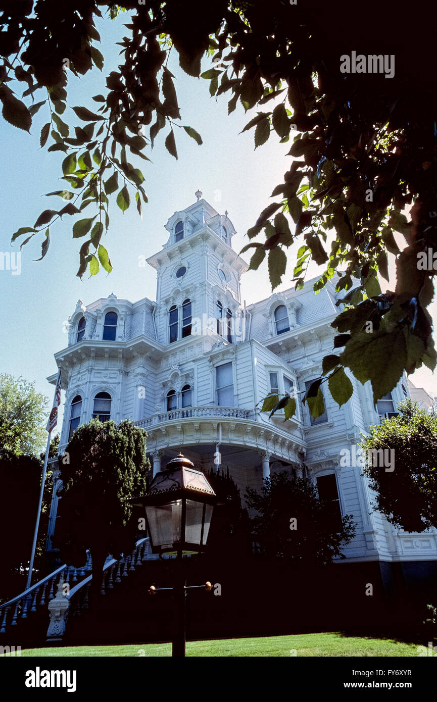 This 1877 Victorian mansion in Sacramento is once again home to the governor of the state of California, USA. The ornate three-story, 30-room wooden house served 13 governors and their families from 1903 to 1967 until the last residents, Nancy and Ronald Reagan, deemed it a fire trap and moved out. The dwelling was then opened to the public as the Governor's Mansion State Historic Park until 2015 when the current governor, Jerry Brown, agreed to move in after major renovations were done.  The official state residence is known for its Second Empire-Italianate styles of architecture. Stock Photo