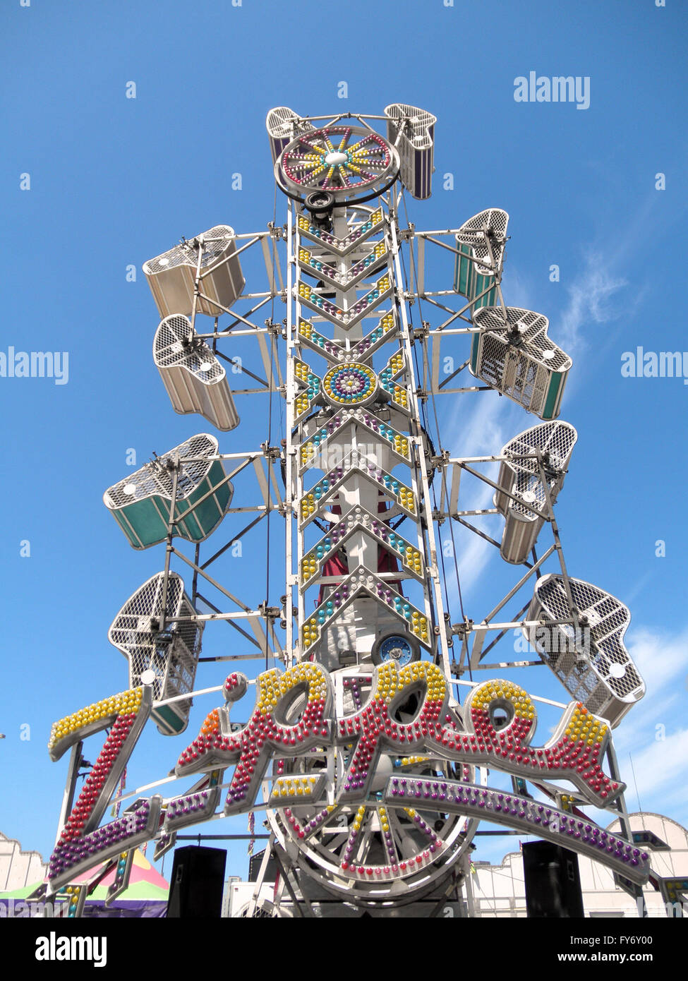 The Zipper once used at Michael Jackson “Neverland” Santa Barbara County ranch in operation at a California county fair.  This w Stock Photo