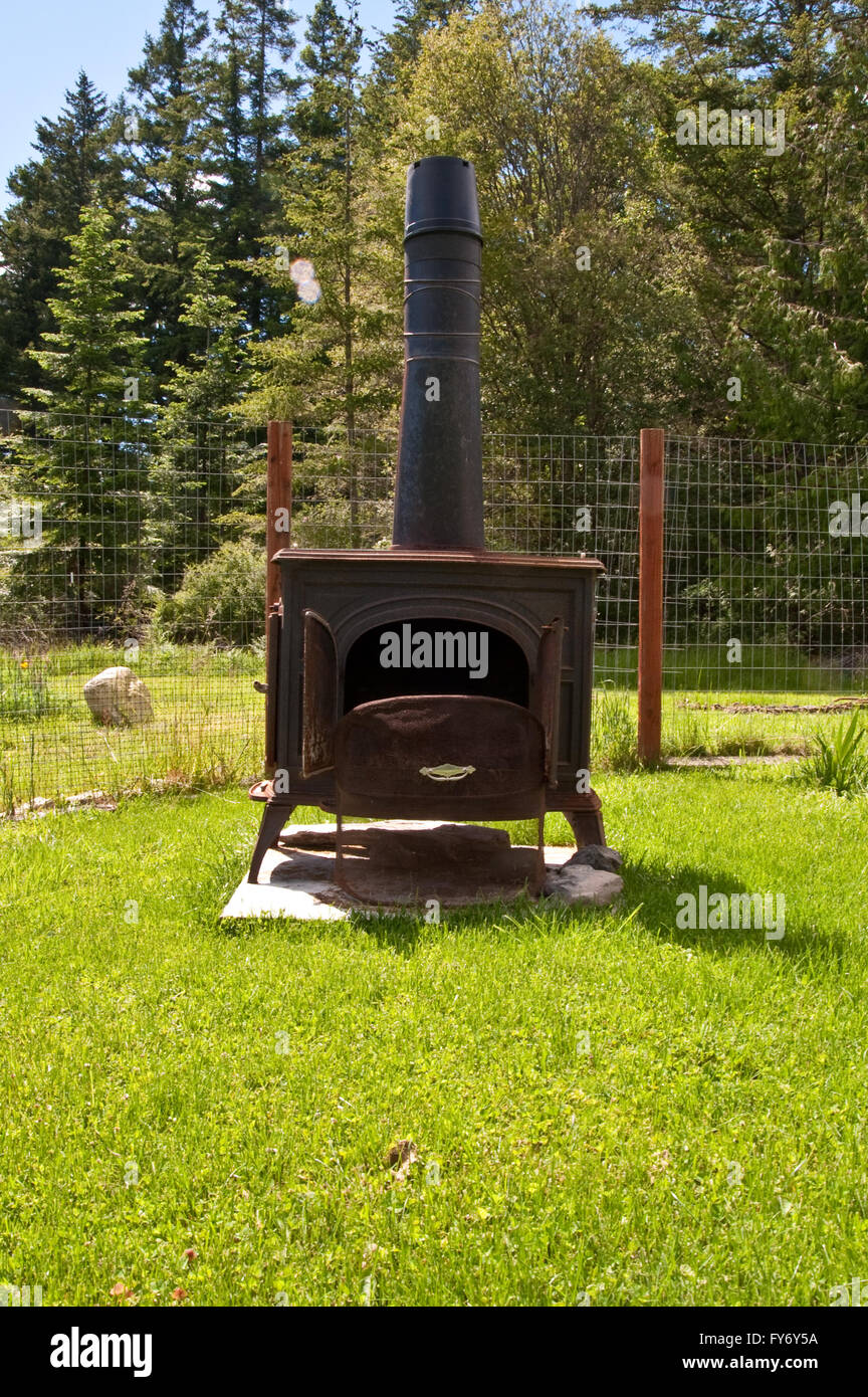 Wood burning stove outside Stock Photo Alamy