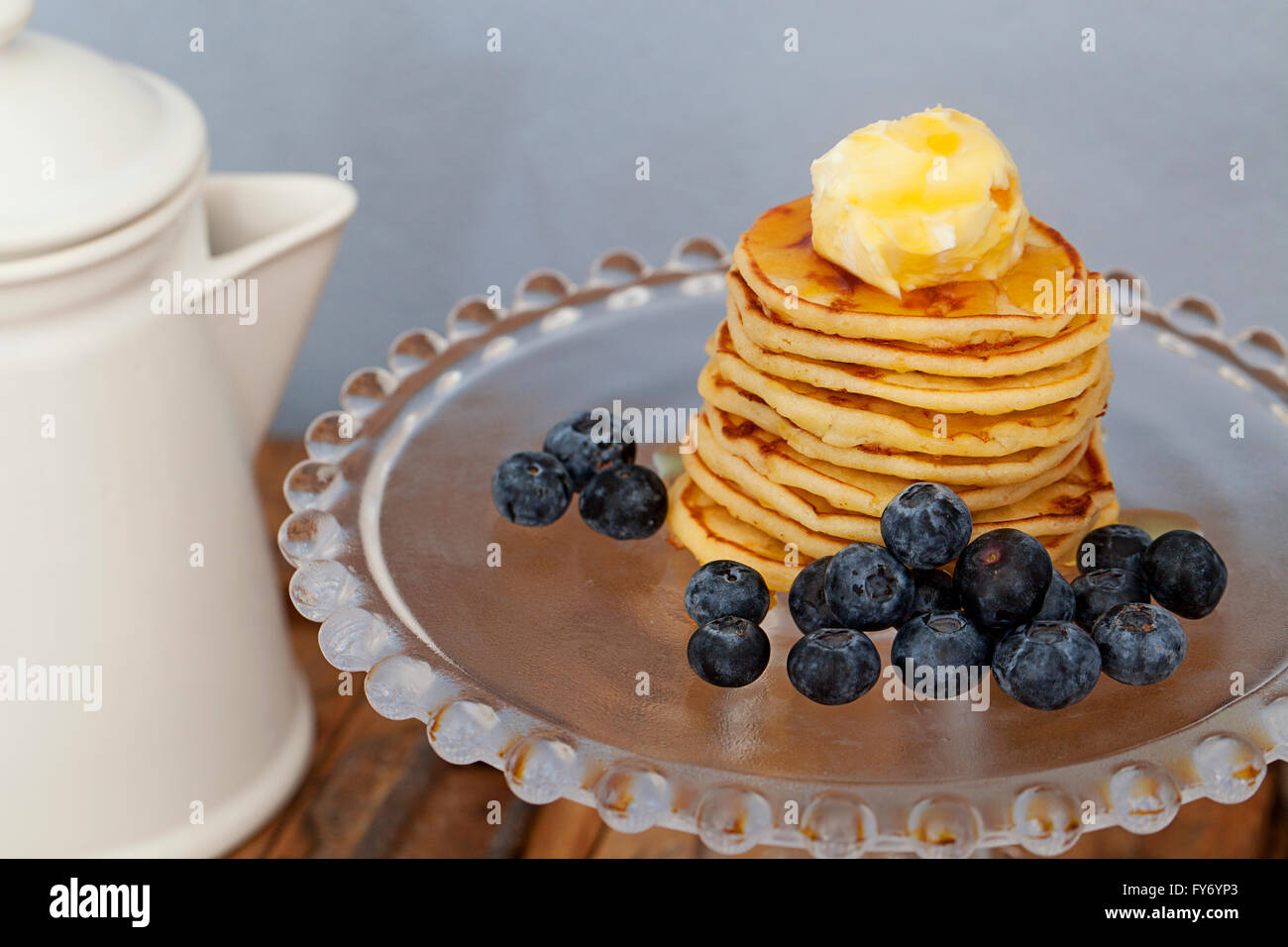 Pancakes cream and blueberries Stock Photo