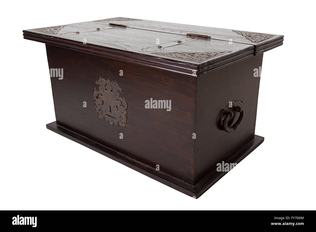 Ornate wooden trunk Stock Photo