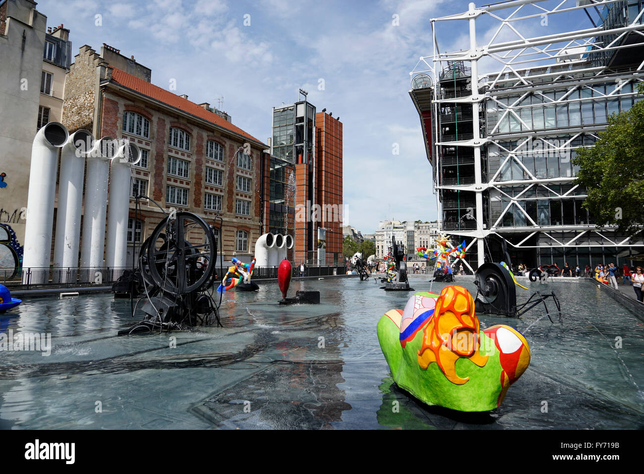 Centre Georges Pompidou with Stravinsky Fountain in foreground, Paris,France Stock Photo