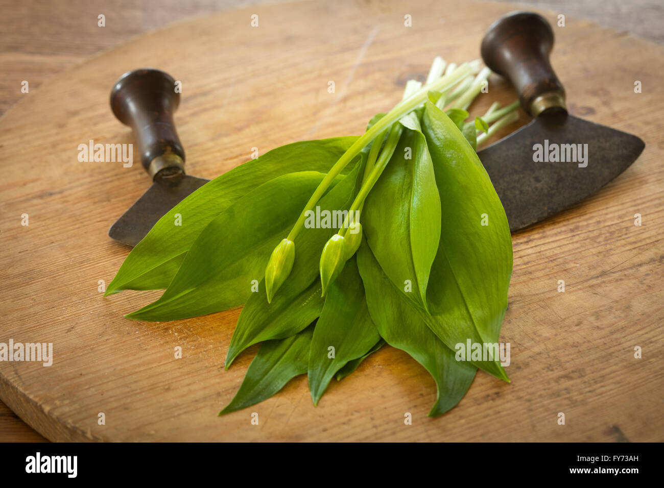 Fresh ramsons on a rustic wooden plate Stock Photo - Alamy
