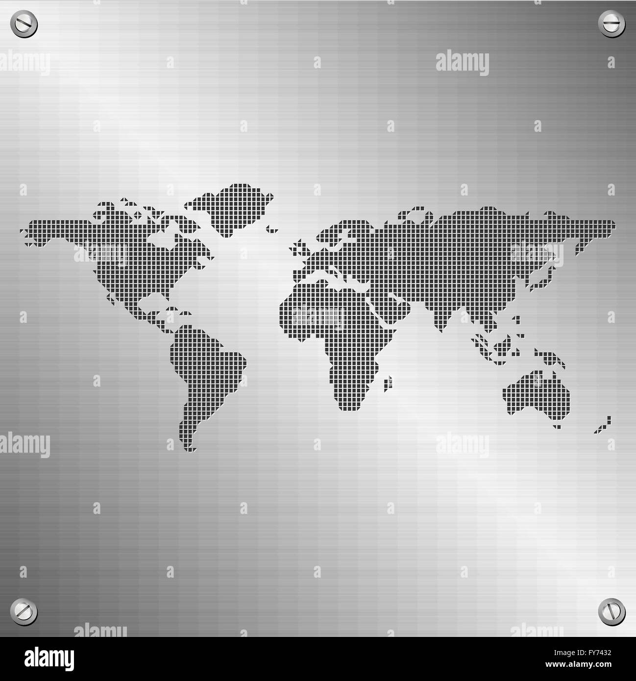 world map illustration on stainless steel background Stock Vector Image