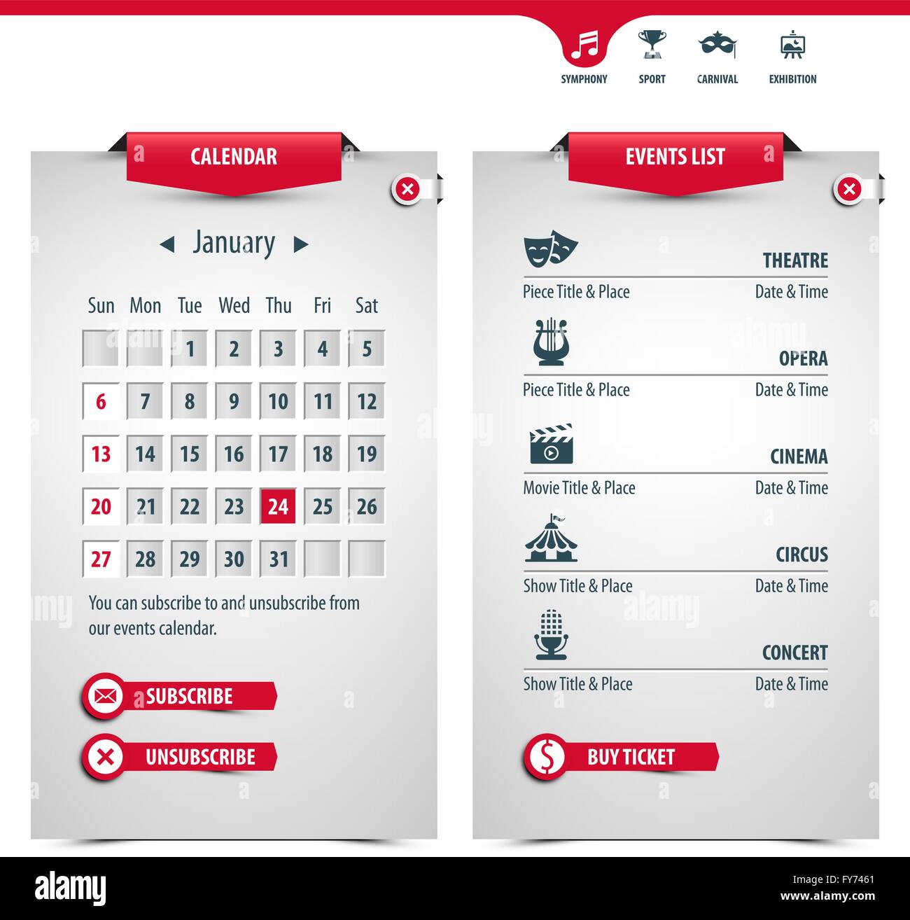 calendar and icons of the most popular events, eps10, contains
