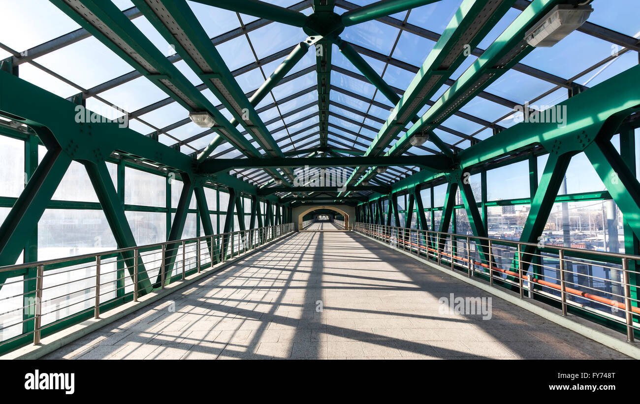 pedestrain steel bridge over railroad Stock Photo