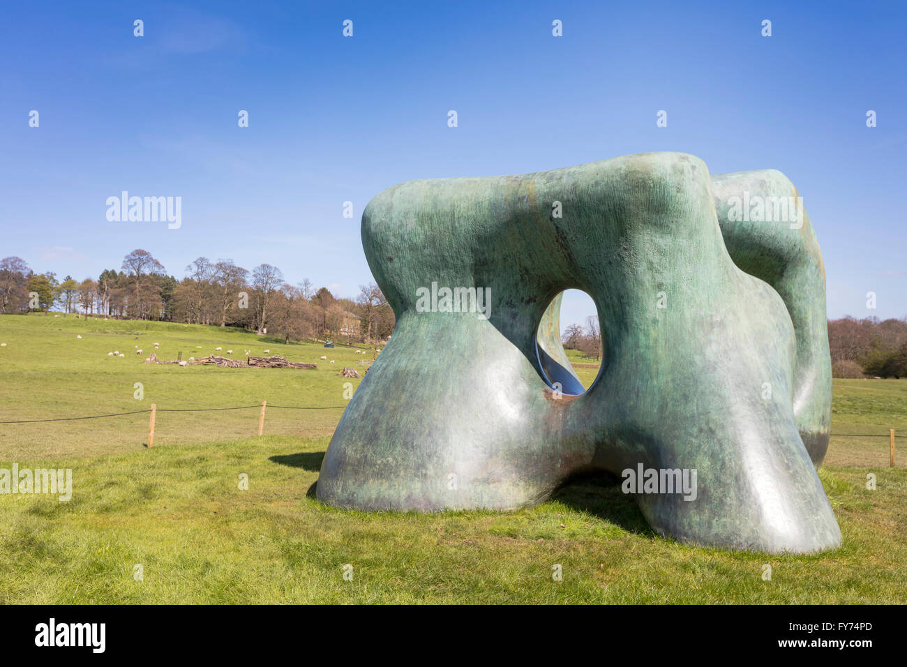 Large two forms bronze sculpture by Henry Moore in Yorkshire Sculpture Park. Stock Photo