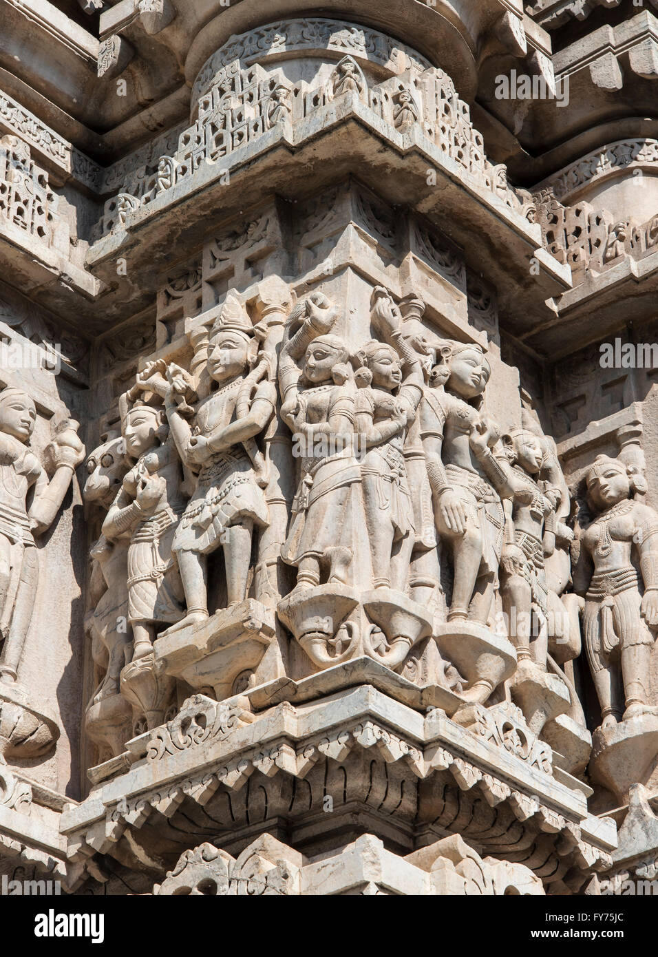 Detail view, stone carvings at Jagdish Temple, Udaipur, Rajasthan, India Stock Photo