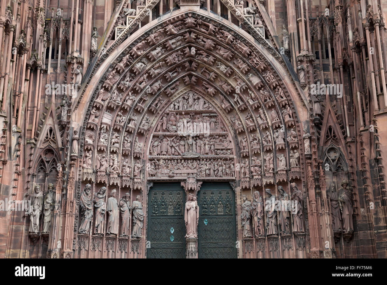 Main portal of the west facade, Strasbourg Cathedral, Strasbourg, Alsace, France Stock Photo