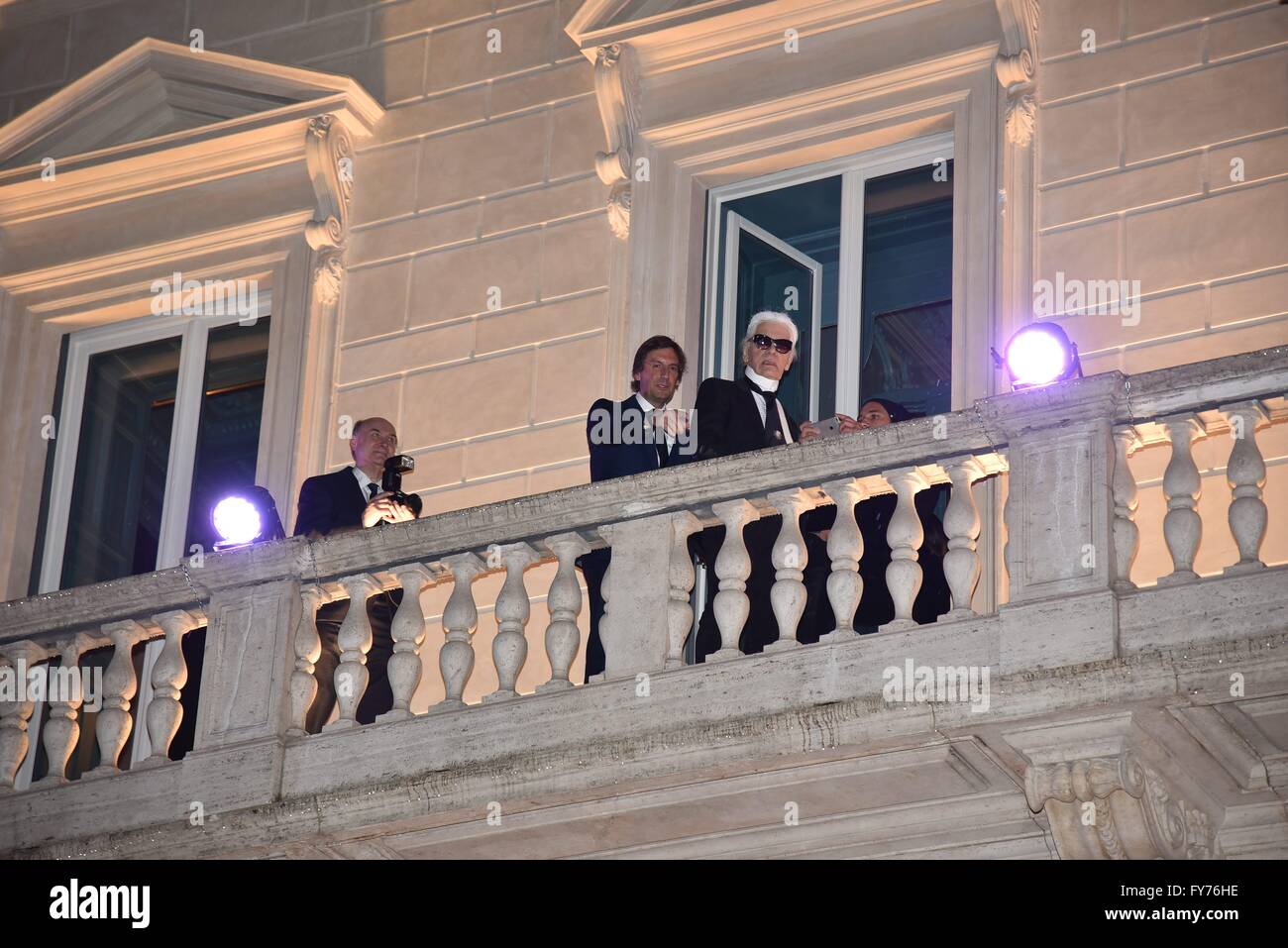 Rome, Palazzo Fendi Largo Goldoni Inaugural Cocktail Restaurant Zuma Fendi,  Featuring: Pietro Beccari Karl Lagerfeld Where: Rome, Italy When: 10 Mar  2016 Credit: IPA/WENN.com **Only available for publication in UK, USA,  Germany,