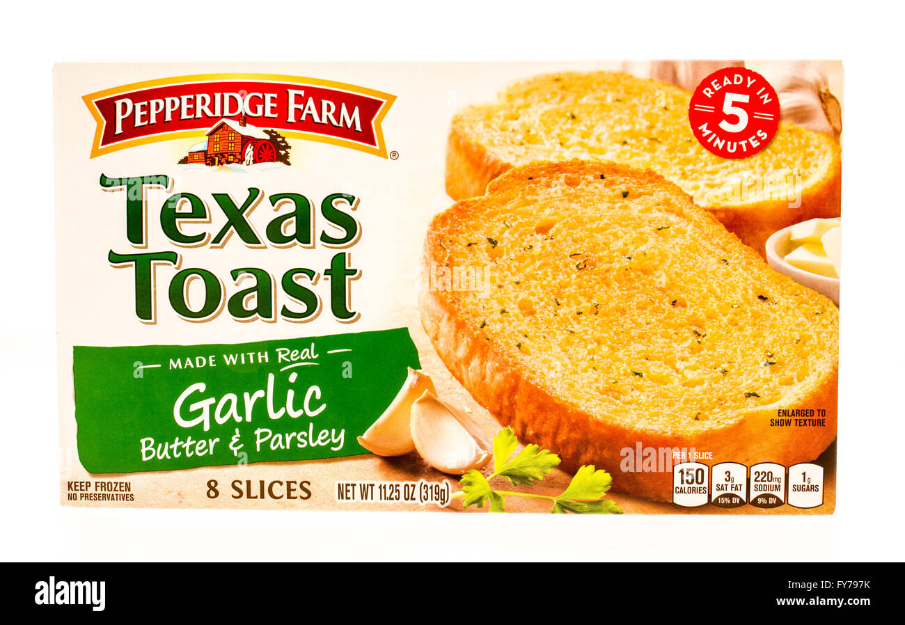 Winneconne, WI -19 Sept 2015: Box of Texas toast garlic bread made by Pepperidge farm. Stock Photo