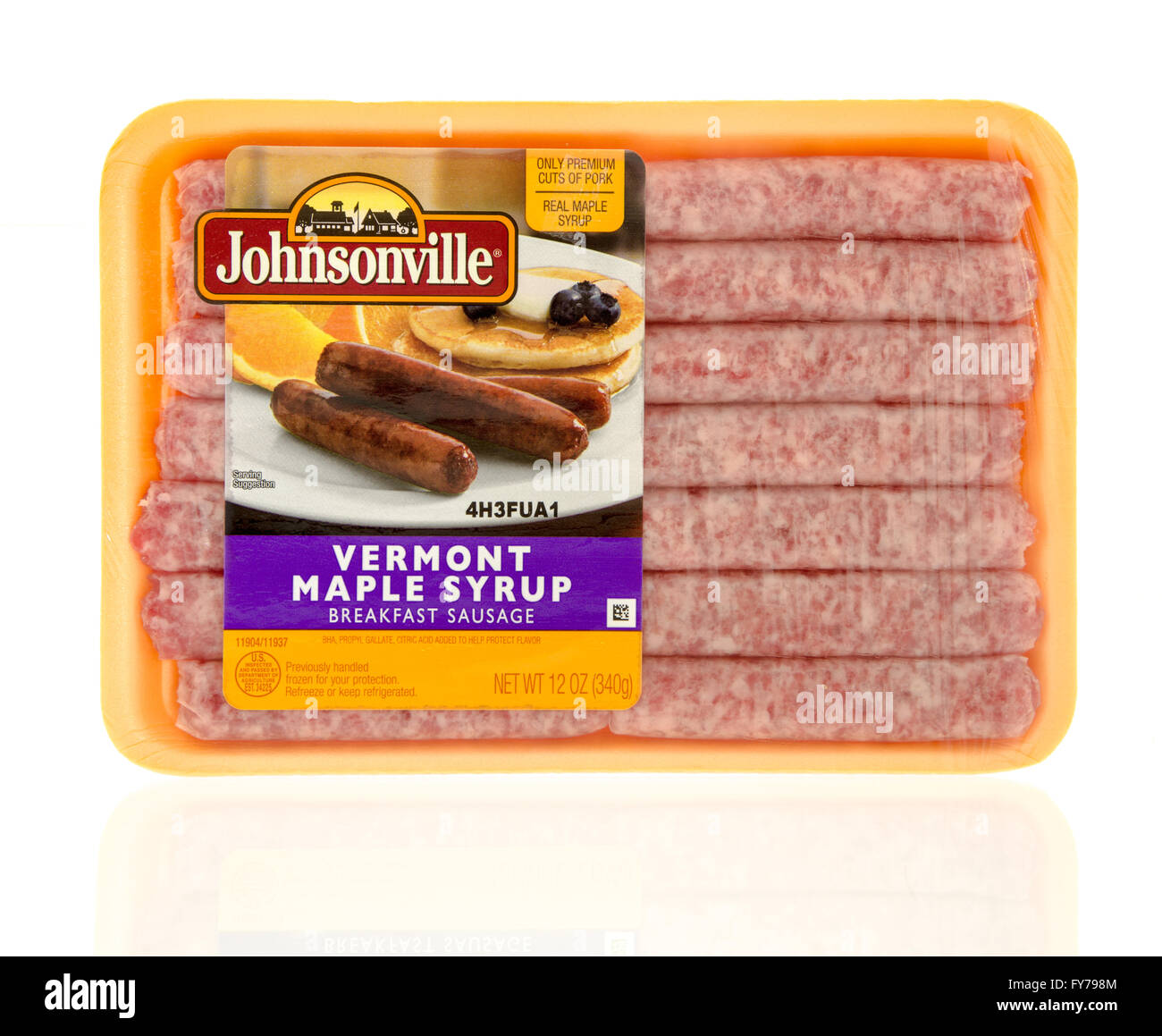 Winneconne, WI - 24 Dec 2015:  Package of Johnsonville Vermont maple syrup breakfast sausages. Stock Photo