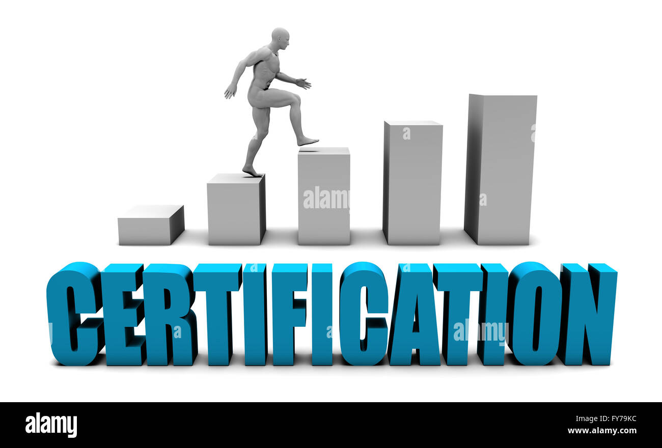 Certification 3D Concept  in Blue with Bar Chart Graph Stock Photo