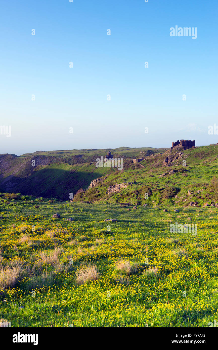 Eurasia, Caucasus region, Armenia, Aragatsotn province, Amberd 7th-century fortress located on the slopes of Mt Aragats and Mt A Stock Photo